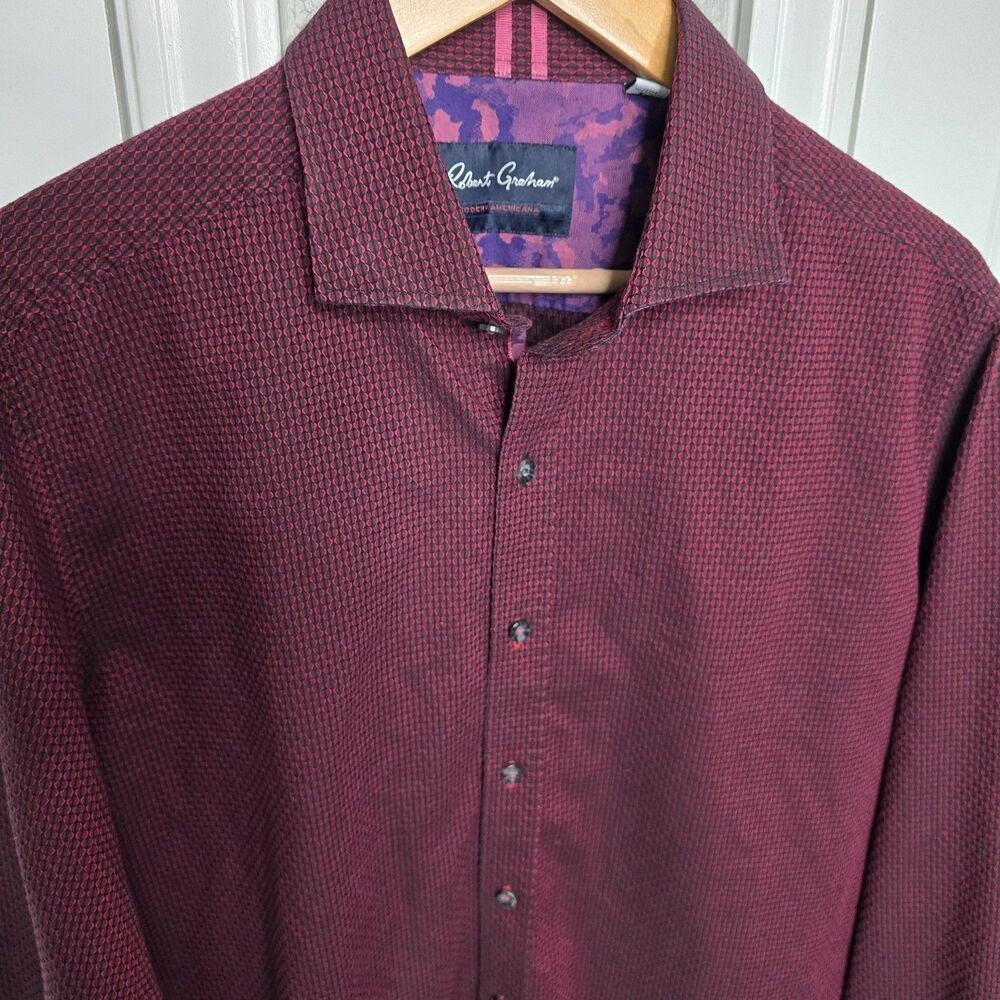 Robert Graham Shirt Mens XL Red Modern Americana Tailored Fit Long Sleeve